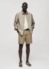 MANGO MAN 100% HERRINGBONE COTTON BERMUDA SHORTS KHAKI