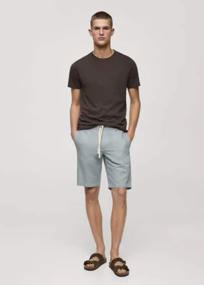 Mango Man 100% Linen Bermuda Shorts With Drawstring Aqua Green