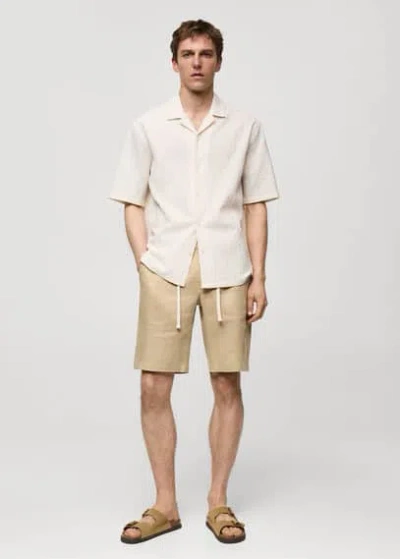 Mango Man 100% Linen Bermuda Shorts With Drawstring Beige