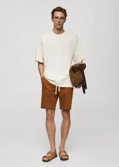 Mango Man 100% Linen Bermuda Shorts With Drawstring Burnt Orange