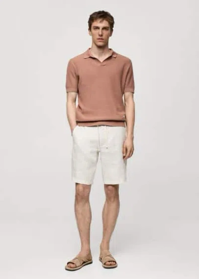 Mango Man 100% Linen Bermuda Shorts With Drawstring Off White