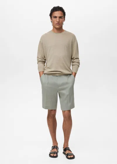 Mango Man Bermuda 100 % Lin Pinces Vert D´eau - Homme - 46 -  In Aqua Green