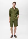 MANGO MAN 100% LINEN BERMUDA SHORTS WITH PLEATS GREEN