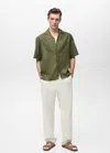 Mango Man 100% Linen Bowling-collar Shirt In Green