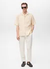 Mango Man Chemise 100 % Lin Col Bowling Ivoire - Homme - M -  In Ivory White