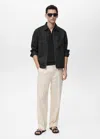 Mango Man Veste 100 % Lin Fermeture Éclair Noir - Homme - Xl -  In Black