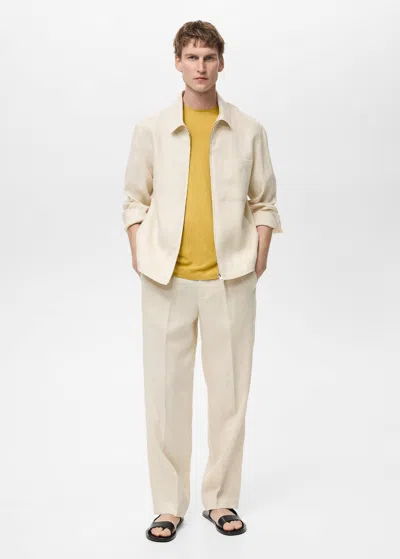 Mango Man Veste 100 % Lin Fermeture Éclair Ivoire - Homme - Xxl -  In Ivory White