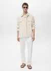 Shop Mango Man 100% Linen Overshirt With Pockets Ivory White