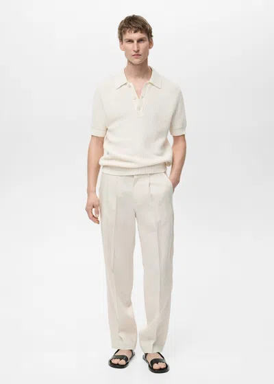 Mango Man 100% Linen Pleated Pants In Ivory White