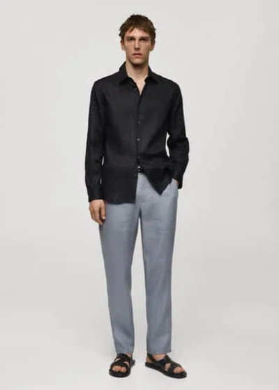 Mango Man Regular-fit 100% Linen Shirt Charcoal