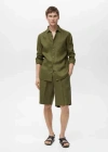 Mango Man Chemise 100 % Lin Vert - Homme - L -  In Green
