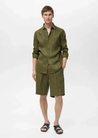 Mango Man Chemise 100 % Lin Vert - Homme - L -  In Green