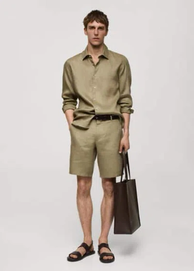 Mango Man Regular-fit 100% Linen Shirt Khaki