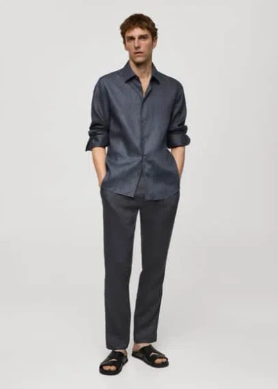 Mango Man Regular-fit 100% Linen Shirt Night Blue