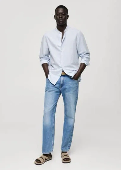 Mango Man Classic Fit Linen Blend Shirt Sky Blue