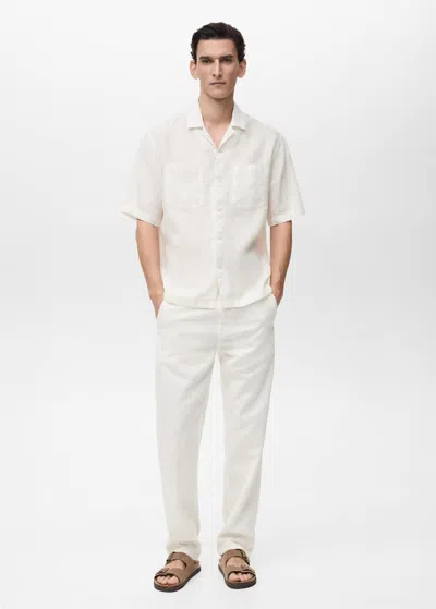 Mango Man 100% Linen Shirt With Pinstripes In White