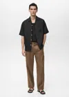 Mango Man 100% Linen Short Sleeve Shirt In Black