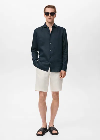Mango Man Chemise Slim-fit 100 % Lin Bleu Marine Foncé - Homme - Xxl -  In Blue