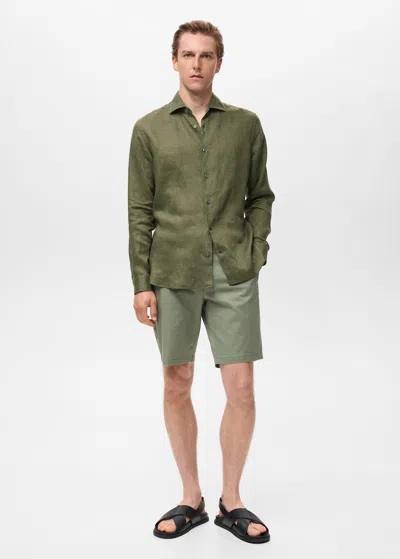 Mango Man Chemise Slim-fit 100 % Lin Kaki - Homme - Xxl -  In Brown