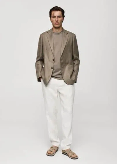 Mango Man 100% Linen Slim Fit Blazer In Khaki