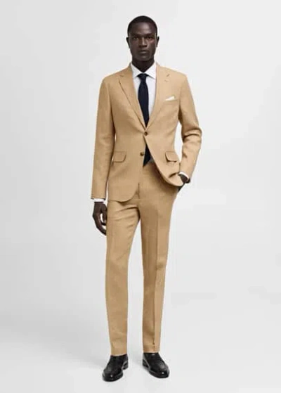 Mango Man 100% Linen Slim-fit Suit Jacket Medium Brown