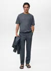Mango Man 100% Linen Straight Trousers In Turquoise