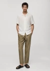 MANGO MAN LINEN-BLEND STRIPED TROUSERS WITH DRAWSTRING KHAKI