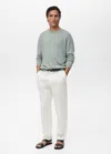 Mango Man 100% Linen Flowy Sweater In Aqua Green