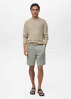 Mango Man Bermuda 100 % Lin Pinces Vert D´eau - Homme - 46 -  In Medium Brown