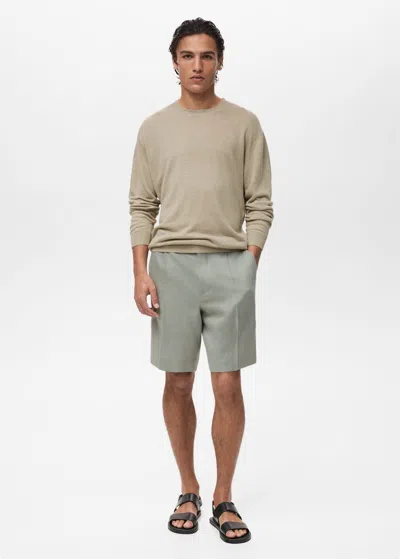 MANGO MAN 100% LINEN FLOWY SWEATER MEDIUM BROWN