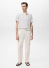 Mango Man 100% Linen Trousers With Elastic Waistband Off White