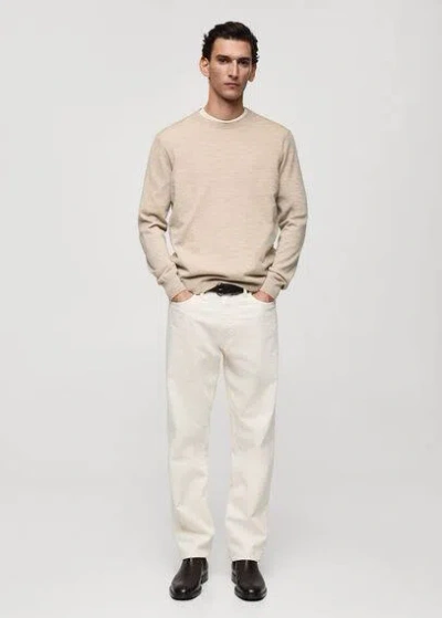 Mango Man 100% Merino Wool Sweater In Beige