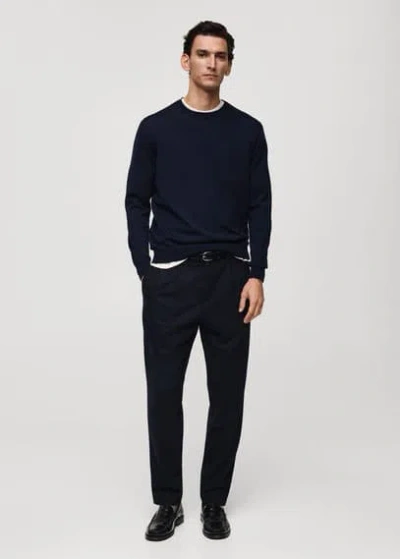 Mango Man Pull-over 100 % Laine Mérinos Bleu Marine Foncé - Homme - Xxl -  In Dark Navy
