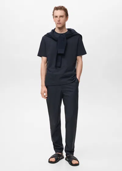 Mango Man 100% Slim-fit Cotton Trousers Navy