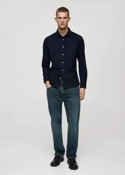 Mango Man 100% Cotton Flannel Regular-fit Shirt In Bleu Marine Foncé