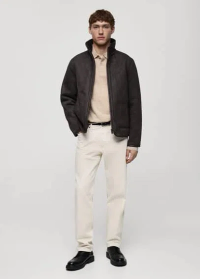 Mango Man 100% Merino Wool Polo Sweater In Beige