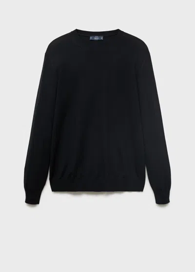 Mango Man 100% Wool Round-neck Sweater Black
