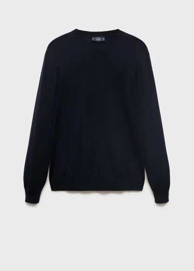 MANGO MAN 100% MERINO WOOL CREW NECK SWEATER NAVY