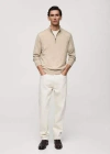 Mango Man 100% Merino Wool Perkins-neck Sweater With Zipper In Beige