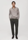 Mango Man 100% Merino Wool Perkins-neck Sweater With Zipper In Medium Brown