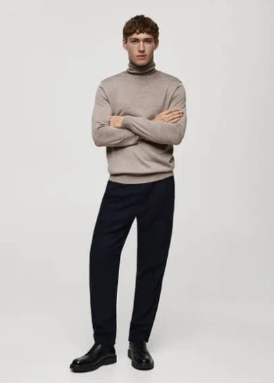 Mango Man 100% Merino Wool Turtleneck Sweater In Medium Brown