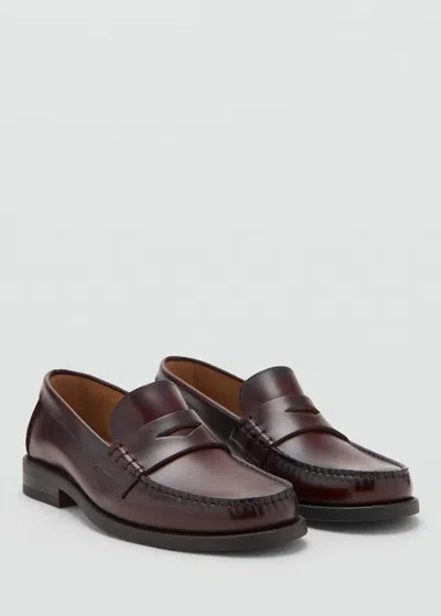 Mango Man Mocassins Découpe Cuir Effet Patiné Bordeaux - Homme - 43 -  In Burgundy