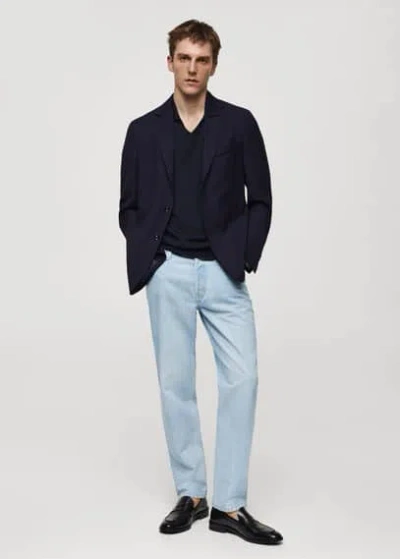 Mango Man 100% Italian Virgin Wool Slim-fit Suit Blazer Dark Navy