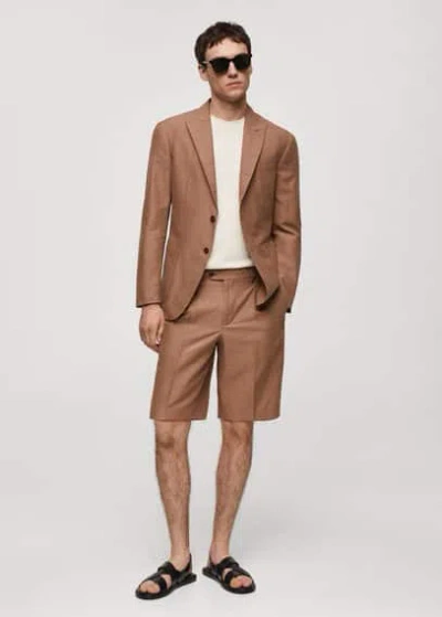 Mango Man Bermuda Cotton Linen Suit Bermuda Shorts Burnt Orange