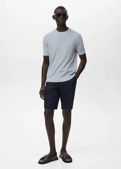 Mango Man Bermuda Slim-fit 100 % Lin Bleu Marine Foncé - Homme - 46 -