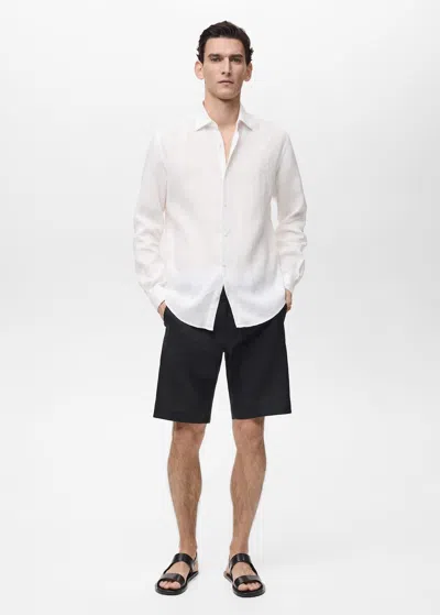 Mango Man Slim-fit 100% Linen Bermuda Shorts In Black