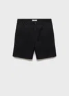 Mango Man Linen Blend Shorts With An Elastic Waistband Black