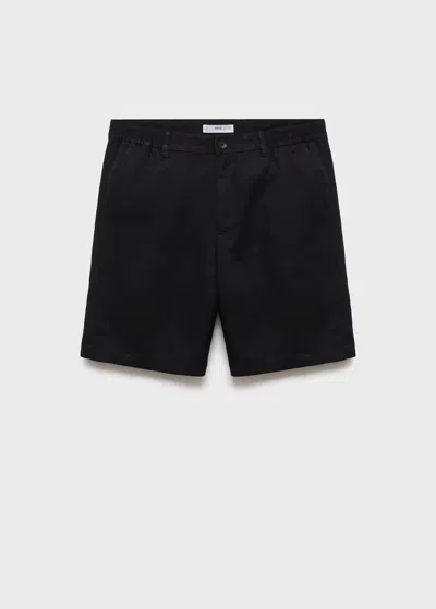 Mango Man Linen Blend Shorts With An Elastic Waistband Black