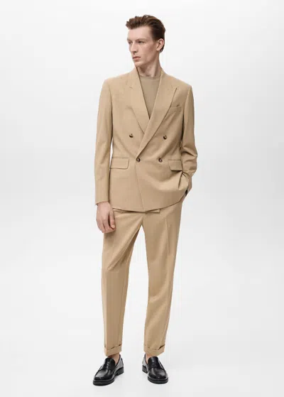 Mango Man Boston Regular-fit Double-breasted Suit Jacket Beige In Sand