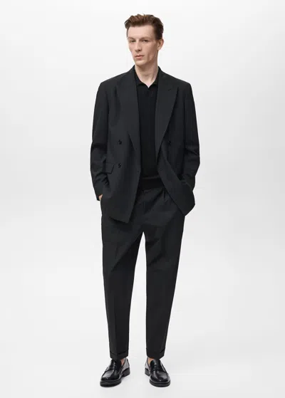 Mango Man Boston Regular-fit Double-breasted Suit Jacket Black